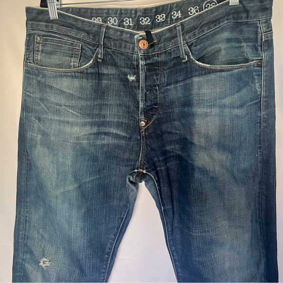 Earnest Sewn Jeans Size 38. Button fly. Floral Sun print on hem. - Picture 3 of 6